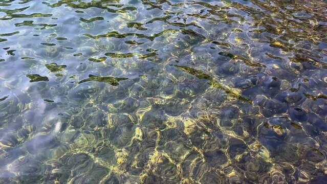 Sea flowing clear water transparent surface.