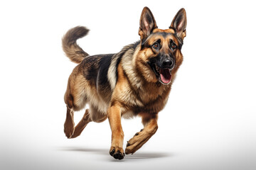 k9 or german shepherd police dog running isolated on white background. Guardian dog.