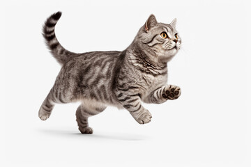cute playful kitten running isolated on white background