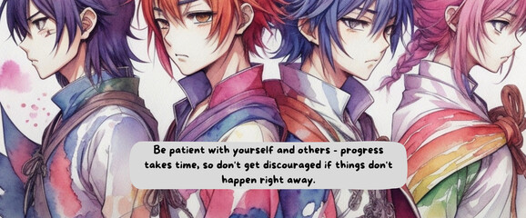 Journey to Empowerment: Anime-Inspired Watercolor Design with Motivational Quote