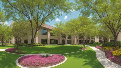 A Rendering Of A Building With A Green Lawn