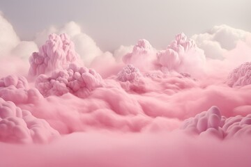 Abstract glamour landscape featuring pink cotton candy clouds. Generative AI