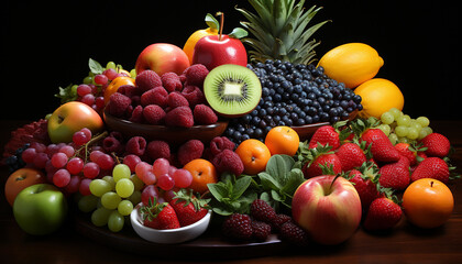 Freshness of fruit, healthy eating, variety of organic, sweet berries generated by AI