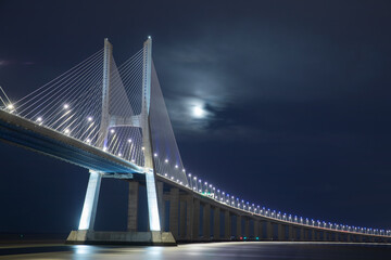 Vasco da Gama bridge at night, Lisbon, Portugal