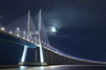 Foto op Plexiglas Vasco da Gamabrug Vasco da Gama bridge at night, Lisbon, Portugal