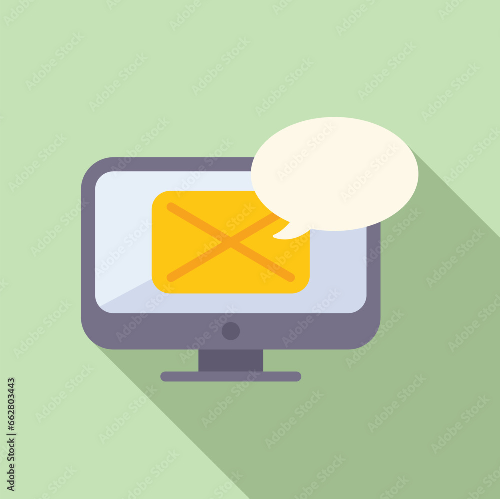 Poster monitor message icon flat vector. mobile internet. web contact