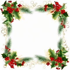 Fototapeta na wymiar Merry Christmas or season greetings frame border with white copy space for card or banner. Generative AI