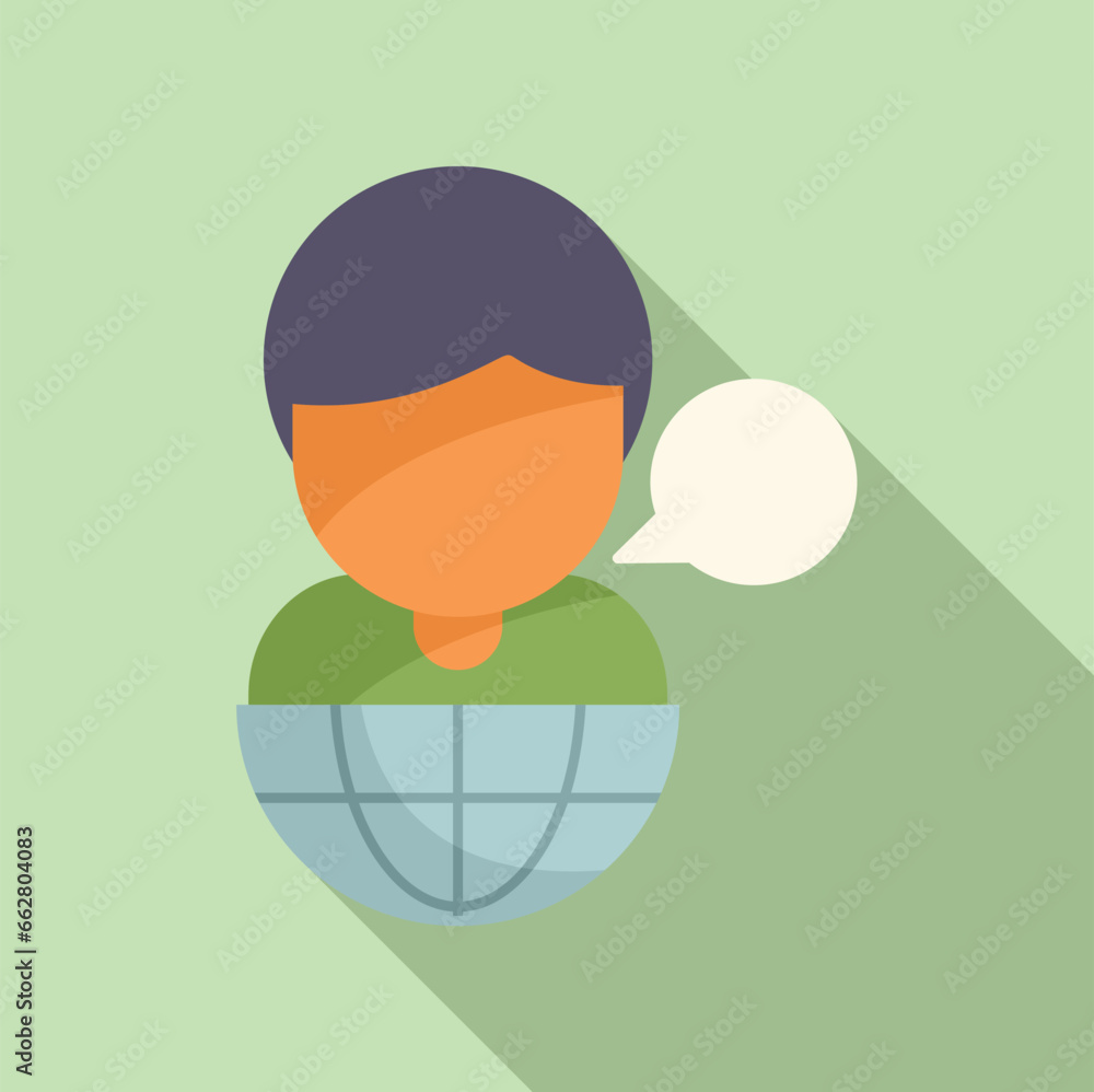Poster global friend message icon flat vector. button contact. bubble stroke