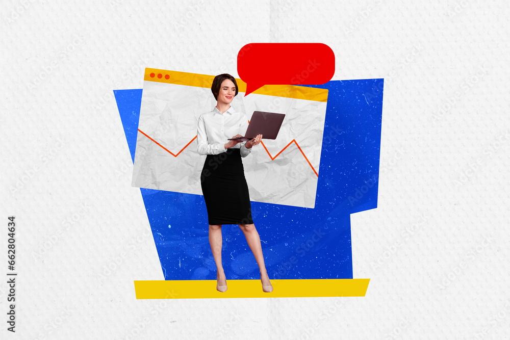 Aufkleber Composite collage picture image of formalwear office manager internet laptop analysis data trader economist billboard template metaphor