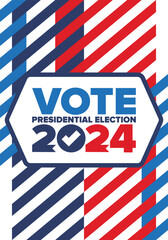 Presidential Election 2024 in United States. Vote day, November 5. US Election. Patriotic american element. Poster, card, banner and background. Vector illustration