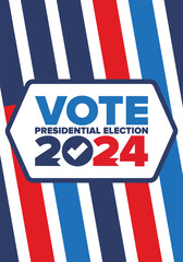 Presidential Election 2024 in United States. Vote day, November 5. US Election. Patriotic american element. Poster, card, banner and background. Vector illustration