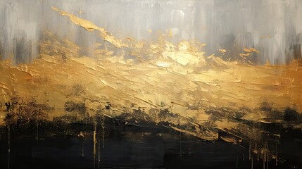 black and gold abstract palette knife painting background - traditional art textured backdrop - painting design element for art schools and art therapy - generative ai