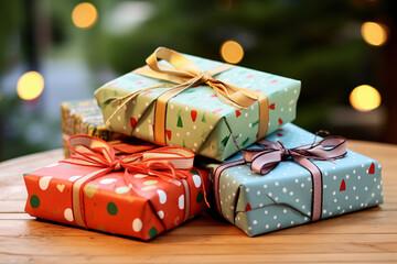 Elegantly Wrapped Christmas Gifts with Colorful Ribbons