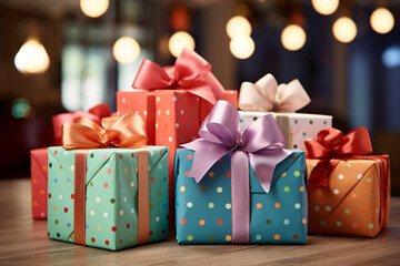 Elegantly Wrapped Christmas Gifts with Colorful Ribbons