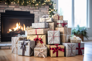 Wrapped Gifts Unveiled on Christmas Morning, Capturing the Anticipation and Joy of Holiday Surprises