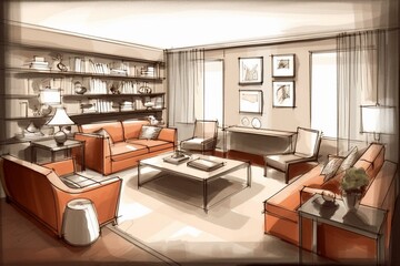 Illustration of a contemporary living room. Generative AI