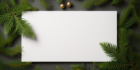 Minimalist Top View Invitations for Business Christmas Party with Fir Tree Branches on White Background