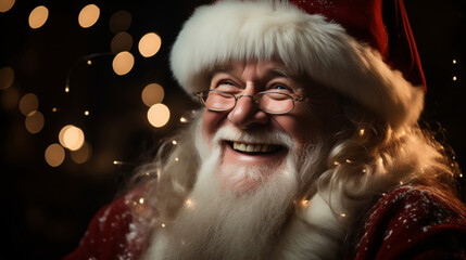 Santa Claus in Iconic Red Attire, His Warm Eyes and Smile Echoing the Kind Spirit of Christmas Eve