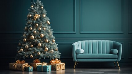 Teal-themed Christmas Tree Brightens Up Cozy Living Room