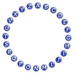 Rosco azul de letras RECORTABLE en PNG transparente sin fondo para jugar a adivinar palabras con...