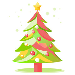 chirstmas tree polygonal cute Simple New year decorated with light start red and golden ball design Vector Illustration