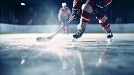 A focused hockey player on the ice