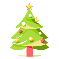 chirstmas tree polygonal cute Simple New year decorated with light start red and golden ball design Vector Illustration