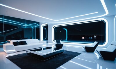  a sleek and minimalist futuristic home in a sci-fi-inspired style