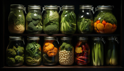 Freshness in a jar  healthy, organic, vegetarian food collection generated by AI