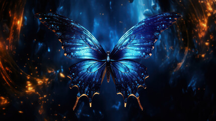 Fototapety  Beautiful bright blue butterfly surrounded by fire background