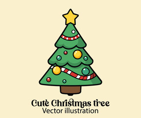 Happy winter holiday with Vector cute Christmas tree and Christmas cartoon