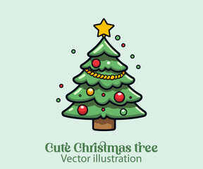 Happy winter holiday, Vector cute Christmas tree, Christmas cartoon
