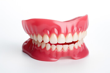 Obraz premium Close-up of a jaw prosthesis or false jaw on a white plain background