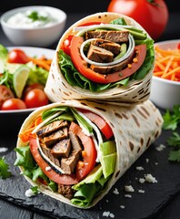a mouth-watering kebab wrap. The wrap is generously filled with grilled meat