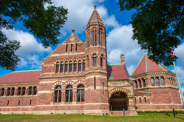 Woburn Public Library with Richardsonian Romanesque style at 45 Pleasant Street in historic city...