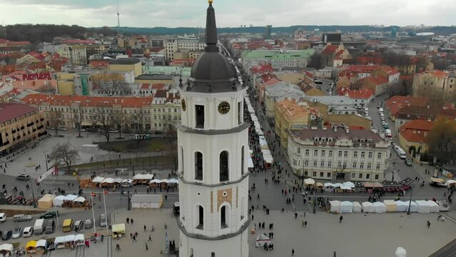 Aerial view of traditional Easter Kaziuko muge market, Vilnius, Lithuania