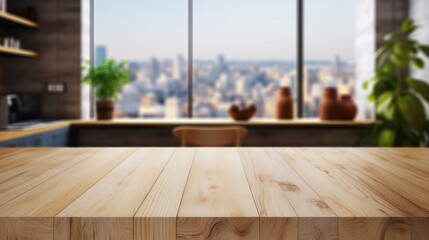 A modern Kitchen table background. Empty wooden desk.