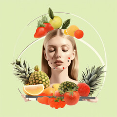 collage of a woman with healthy fruit
