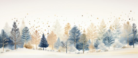 Fototapeta na wymiar Beautiful winter landscape. Christmas holiday background. Abstract watercolor art.
