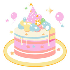 Birthday cake vector isolated icon with candles illustration Pastel Birthday cake Piece Decoration soft emoticon design element modern flat art