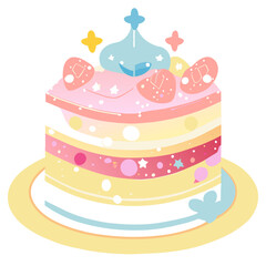 Birthday cake vector isolated icon with candles illustration Pastel Birthday cake Piece Decoration soft emoticon design element modern flat art