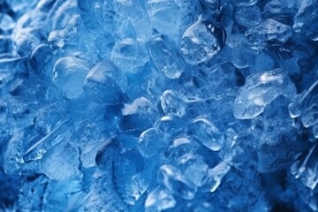 Obraz premium Macro shot of ice cubes. Ice texture in blue tone. Blue background. . Blue ice crystals close up. Macro shot. Abstract background and texture for design.