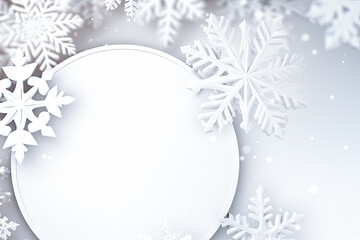 Round plate or stand with large decorative snowflakes. Free space for product placement or advertising text.