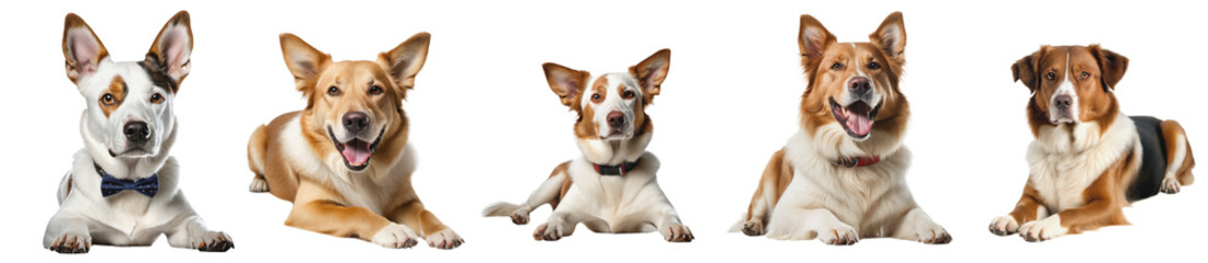 A group of different breed dogs on transparent background