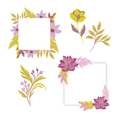 Set of vector floral elements with leaves and flowers. Vector design for wedding invitations and greeting cards.