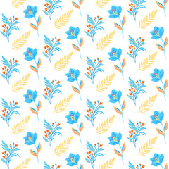 Floral seamless pattern with vector flowers and leaves. Pastel colors, vintage decoration. Ready for print on textile, wrapping paper or wallpaper