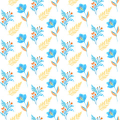 Floral seamless pattern with vector flowers and leaves. Pastel colors, vintage decoration. Ready for print on textile, wrapping paper or wallpaper