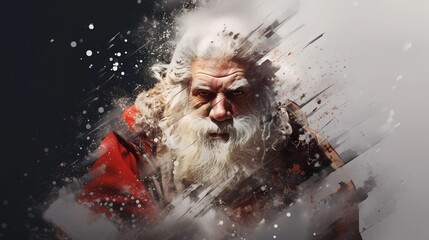 Weihnachtsmann im roten Mantel mit Schneeflocken.