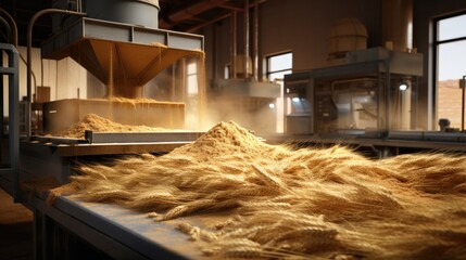 Process of machine drying and antibacterial treatment of freshly picked wheat grains on the factory - obrazy, fototapety, plakaty