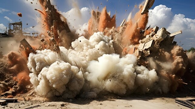 Close up of a detonator blast on the construction site